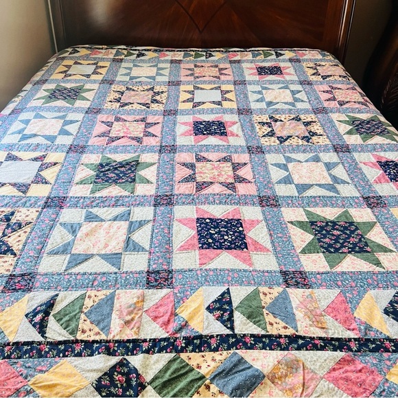 Vintage  Star Patchwork Quilt 82”x82” Floral Full/Queen Size - Picture 2 of 14